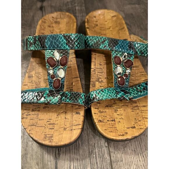 Vionic Women's Green Ortho heel Snakeskin Print Slide Sandals Size 7 - Picture 2 of 7